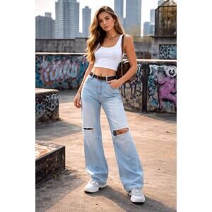 Vibrant M.I.U. Light Blue Distressed Women's Jeans